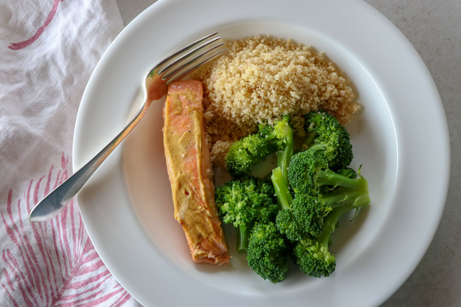 Go to meal: Mustard salmon with broccoli and cous cous