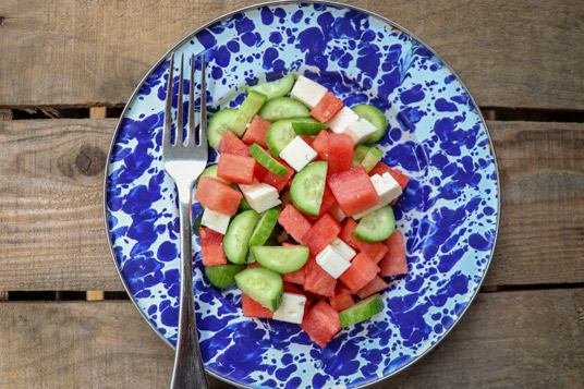 On-the-go summertime snacks - watermelon, cucumber, feta