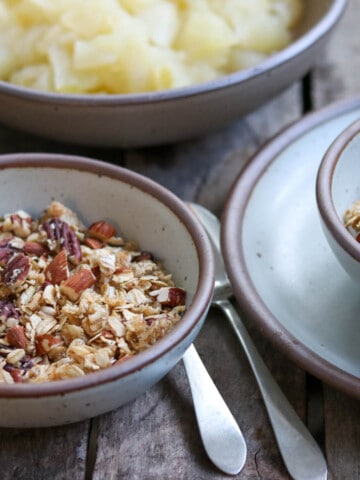 Warm Apples with homemade granola in East Fork pottery in eggshell glaze.