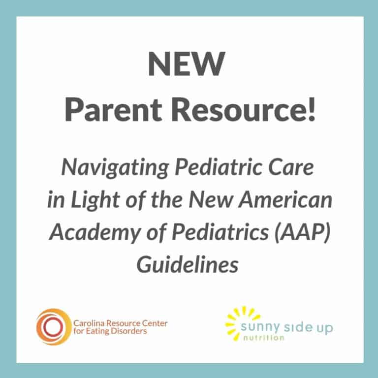 Square Image with light blue border with copy that reads "NEW Parent Resource! Navigating Pediatric Care in Light of the New AAP Guidelines."